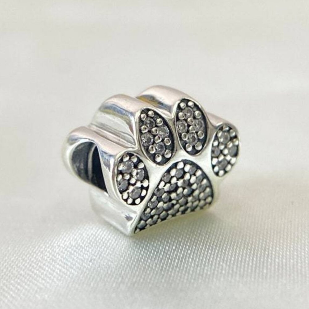 Sparkling Clear CZ Paw Print Family Pet Pandora Charm End of Summer Back School